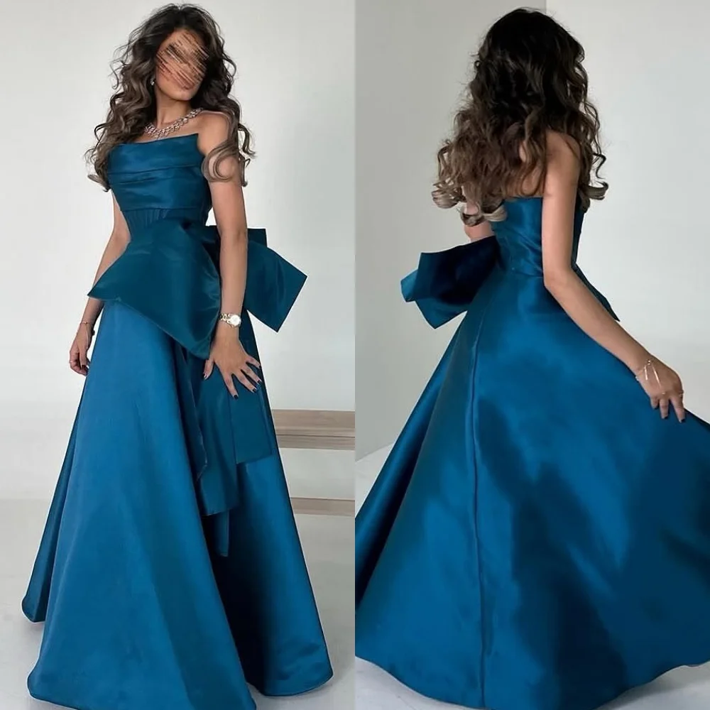 Customized High Quality Elegant Bow Ruched A-line Strapless Long Dresses Bespoke Occasion Dresses Sizes Available Modern Style
