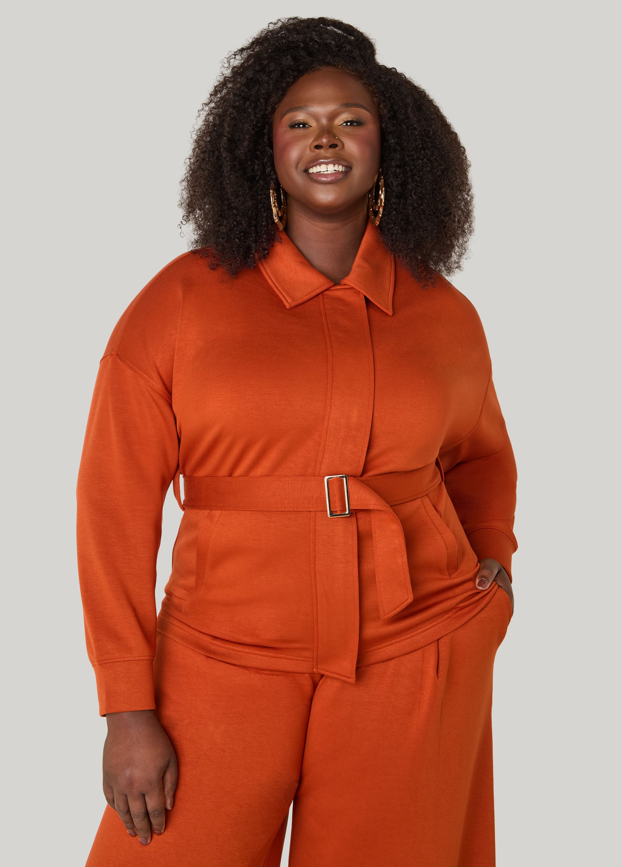 Plus Size Belted Luxe Soft Scuba Jacket