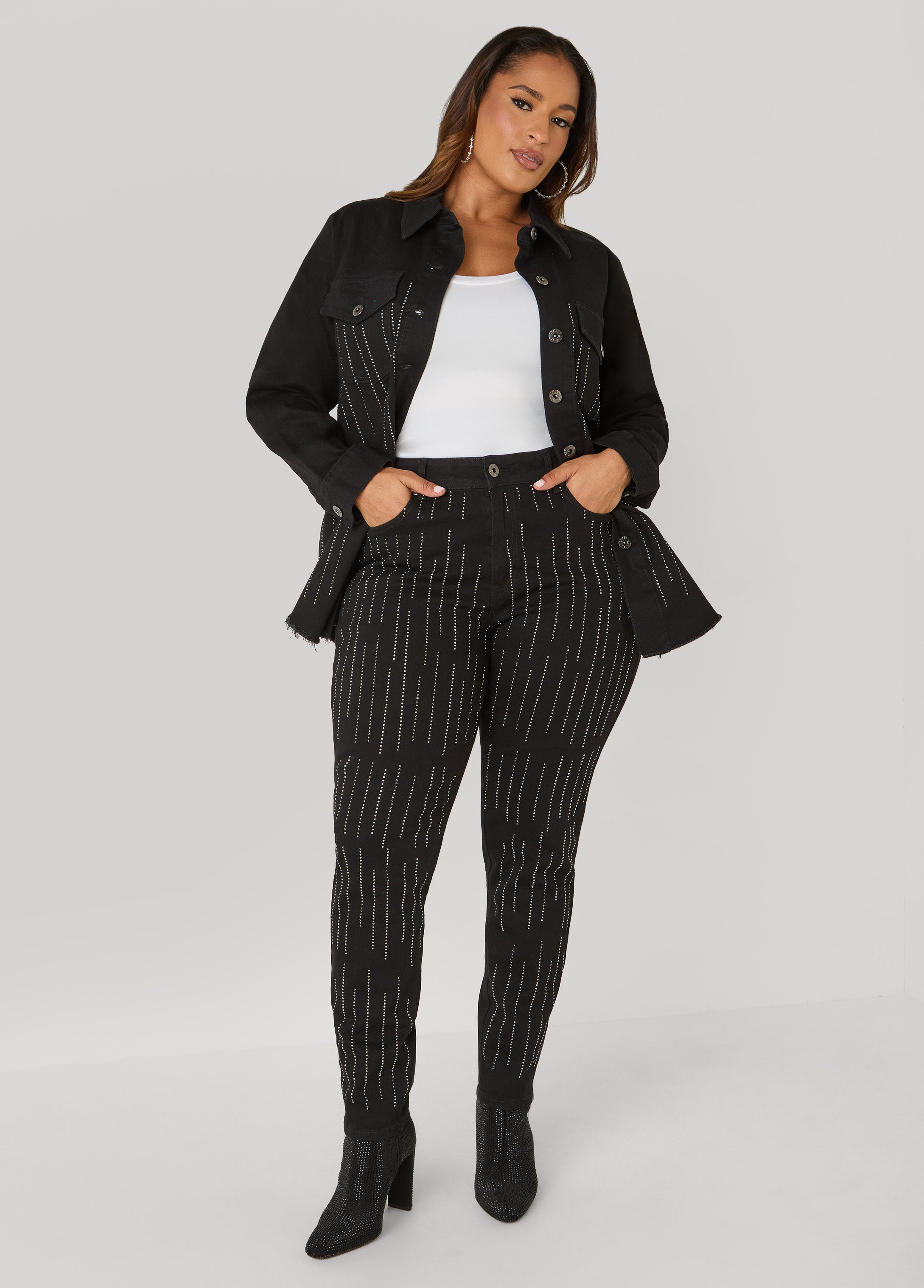 Plus Size Crystal Skinny Jeans