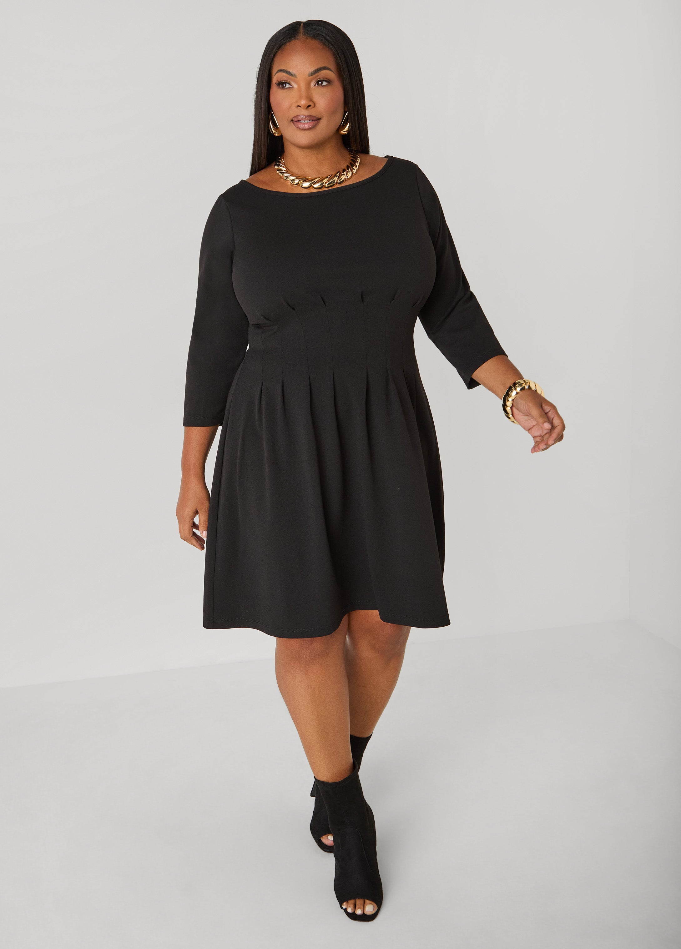 Plus Size A Line Pleated Crepe Dress