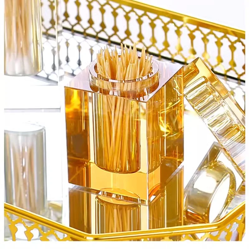 Klare Kristallglas Zahnstocher Box Haushalt quadratische Vorrats glas Wattes täbchen Haushalt Luxus Wattes täbchen Box Glasbehälter