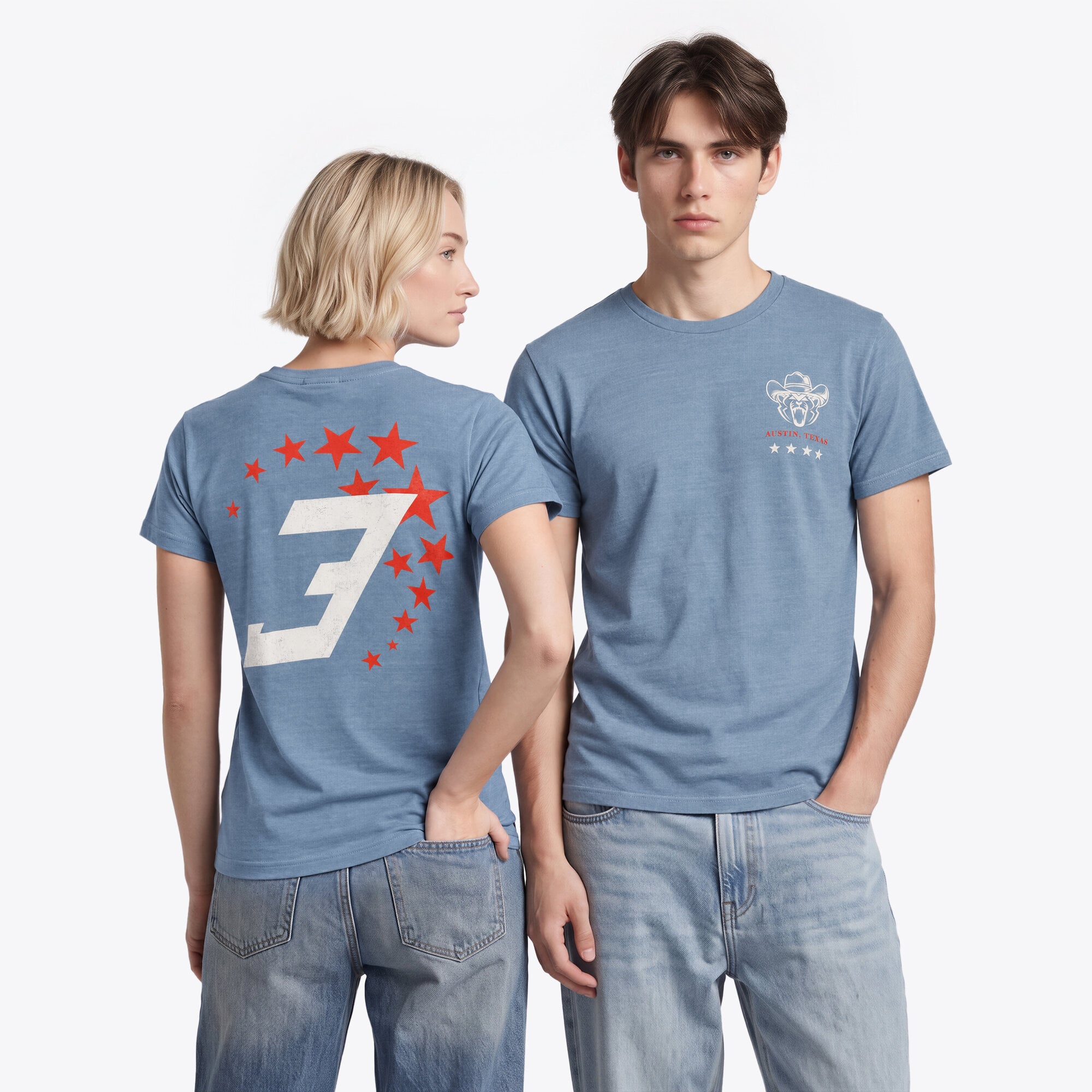 T-Shirt Unleash the Lion Austin Cowboy Graphique - Bleu denim - unisexe Taille: M