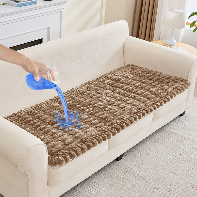 100% Waterproof Plush Sofa Cushion Cover Soft Velvet Couch Seat Slipcover Pet Friendly Non-Slip Washable Furniture Protector for Dogs Cats Sectional Seat Cushion Pad
