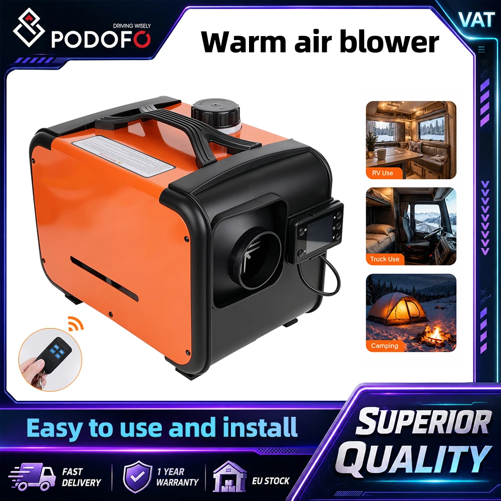 Podofo, chauffage à air diesel horizontal 12V 24V, chauffage pour camion, chauffage pour camping-car, avec télécommande, écran LCD, chauffage rapide, chauffage sur pied, chauffage à air pour bateaux, camions et camping-cars.