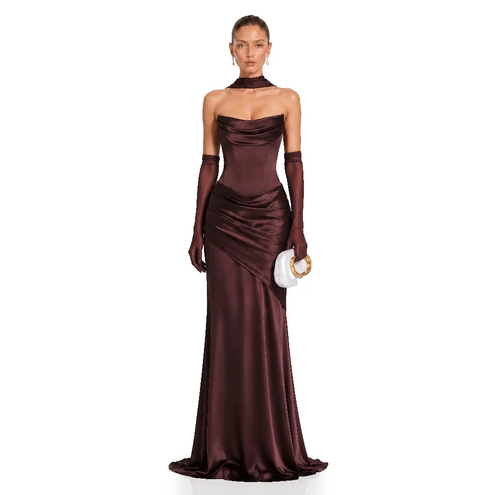 Customized Off Shoulder Evening Dresses with Scarf Satin Party Dress Long Maxi Pleated Elegant Prom Gowns for Women 2026 Bespoke
