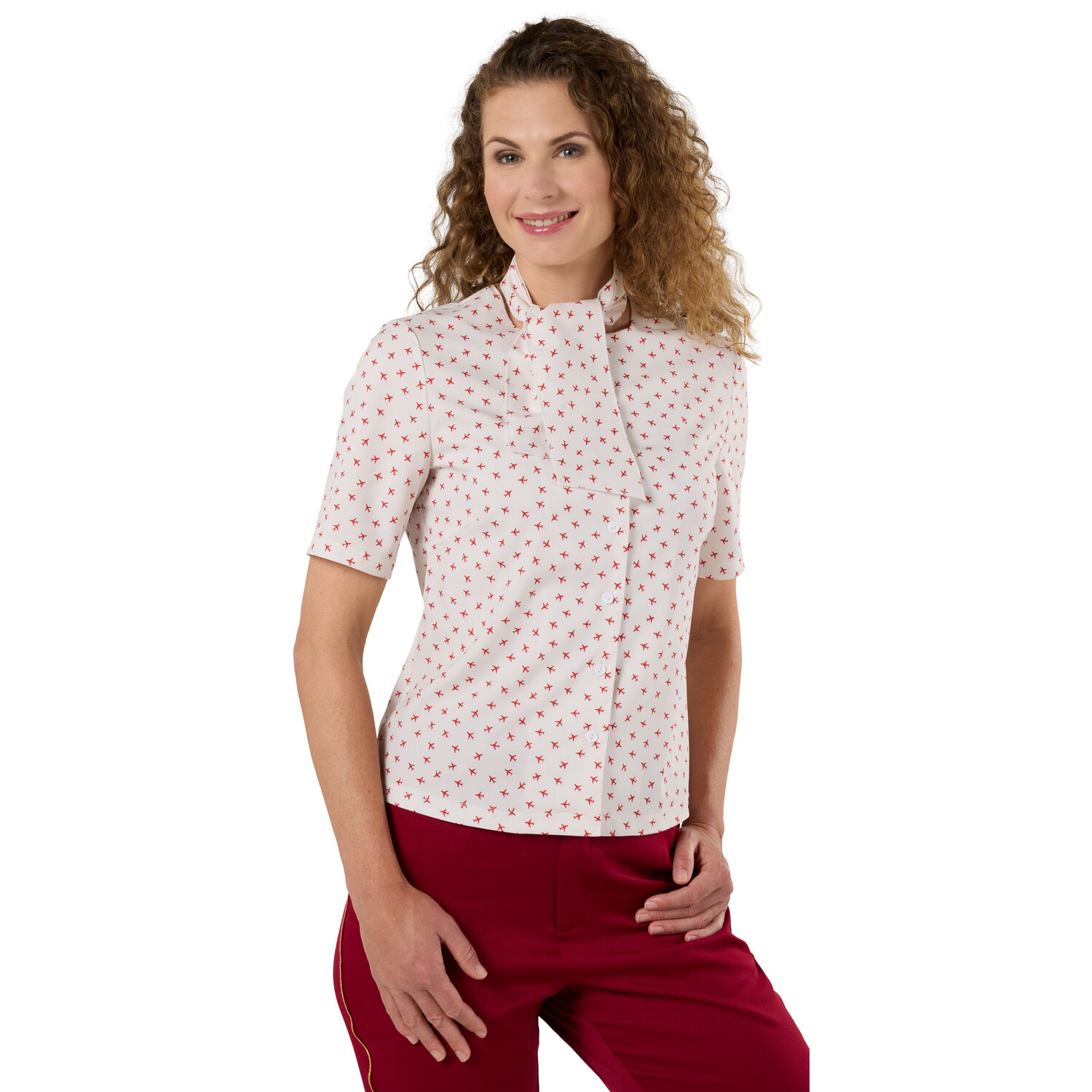 buttinette Bluse Flugbegleiterin, creme-rot