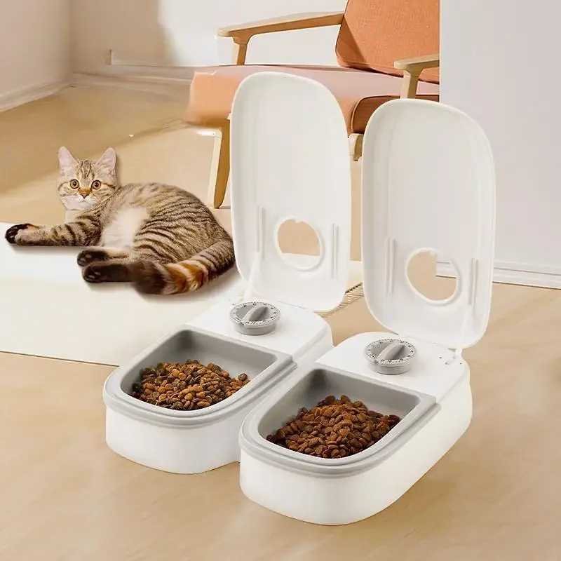 Distributeur automatique de nourriture pour chats, compatible avec la nourriture sèche et humide – distributeur de nourriture pour animaux de compagnie avec programmation pour deux repas, contrôle des portions pour chats et petits chiens, fonctionne...