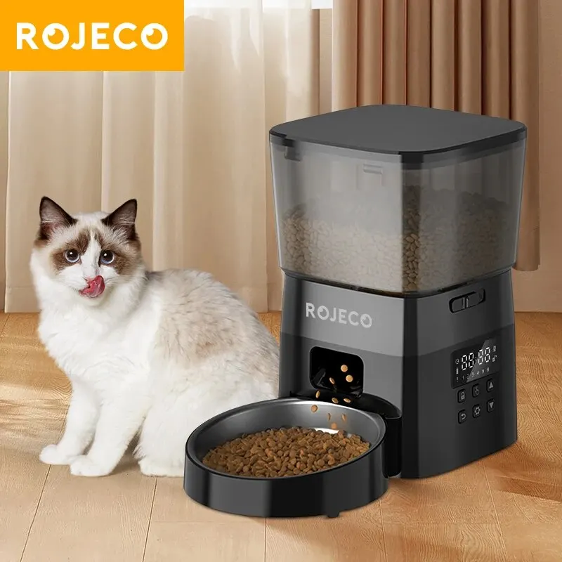Distributeur automatique de nourriture pour animaux de compagnie ROJECO, version à bouton, accessoires pour distributeur automatique de nourriture pour chats, distributeur intelligent pour animaux de compagnie, pour chats et chiens, nourriture sèche.