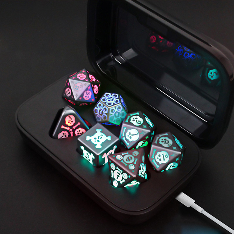 Rechargeable LED Dice Set, 7 Piece Color Changing Light Up Polyhedral DND Dice with USB Charging Case, Glowing Electronic RPG Dice for Dungeons and Dragons, Tabletop Games and Gifts