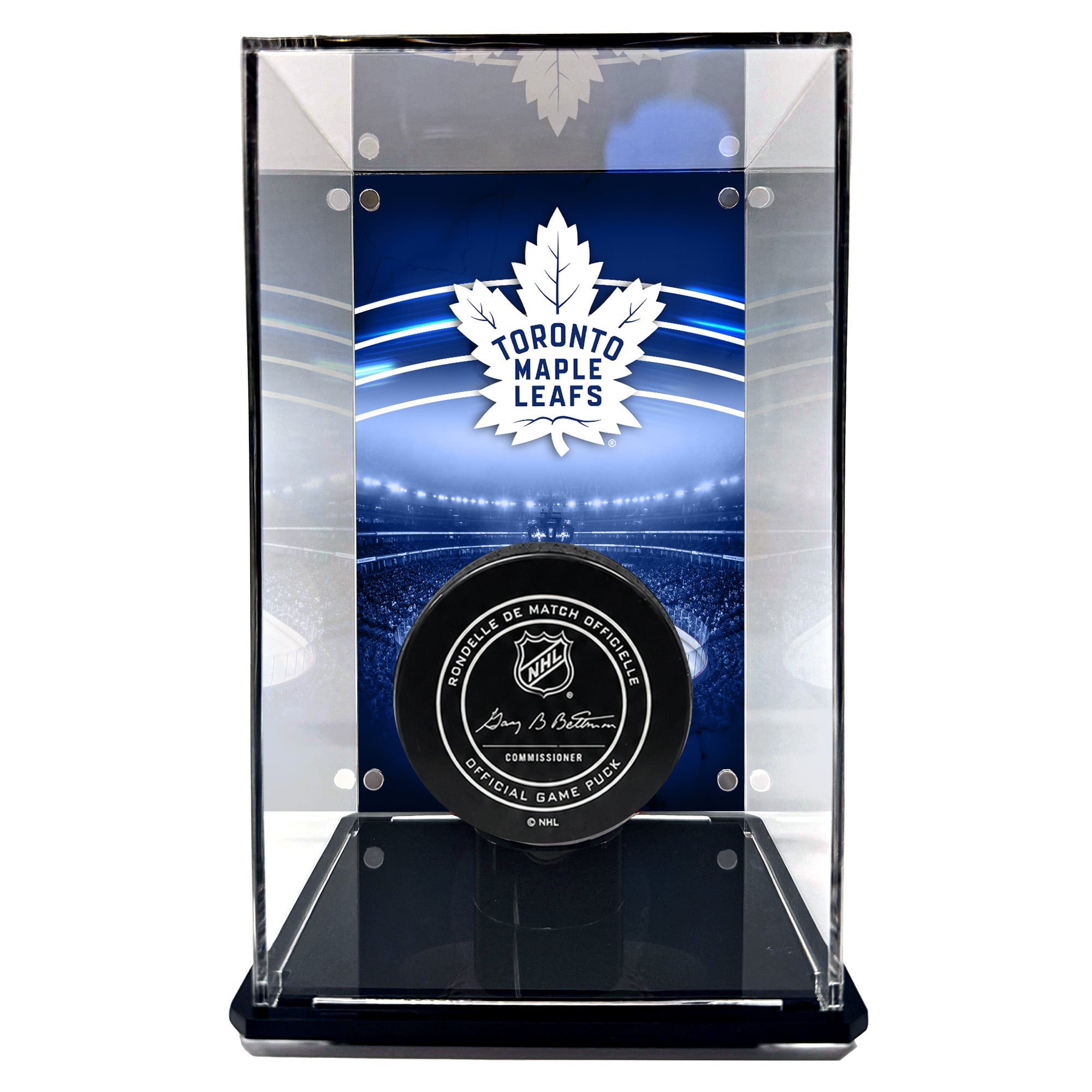 Hoher Puck-Vitrinenkasten der Toronto Maple Leafs mit Bild