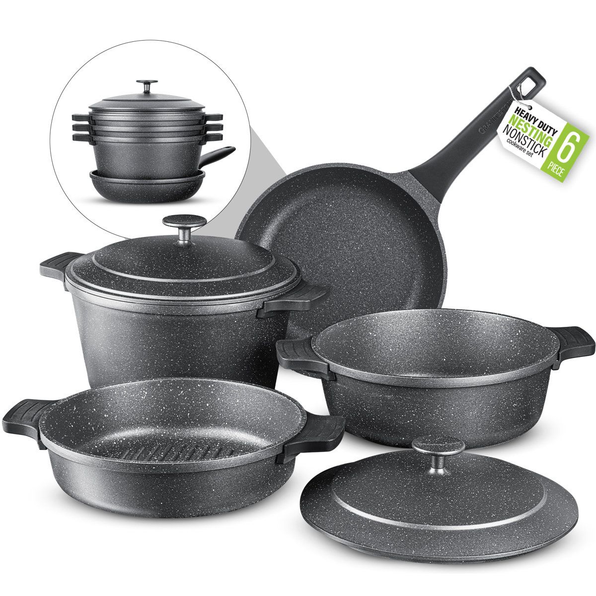 6 Piece Nonstick Nesting Cookware Set Space Saving Heavy Duty Pots And Pans 6 Piece Nonstick Nesting Cookware Set Space Saving Heavy Duty Pots And Pans