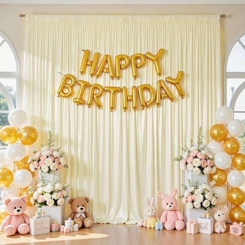 Lustrous Satin Backdrop Curtain Drapes (Smooth Silk Like Stage Background Cloth For Weddings, Photo Booths & Parties) ivory w140xh300cm