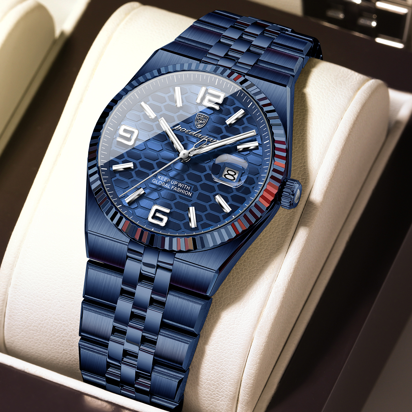 Elegant Women Stainless Steel Date Quartz Watch Waterproof Luminous Ladies Wristwatch blue Blue