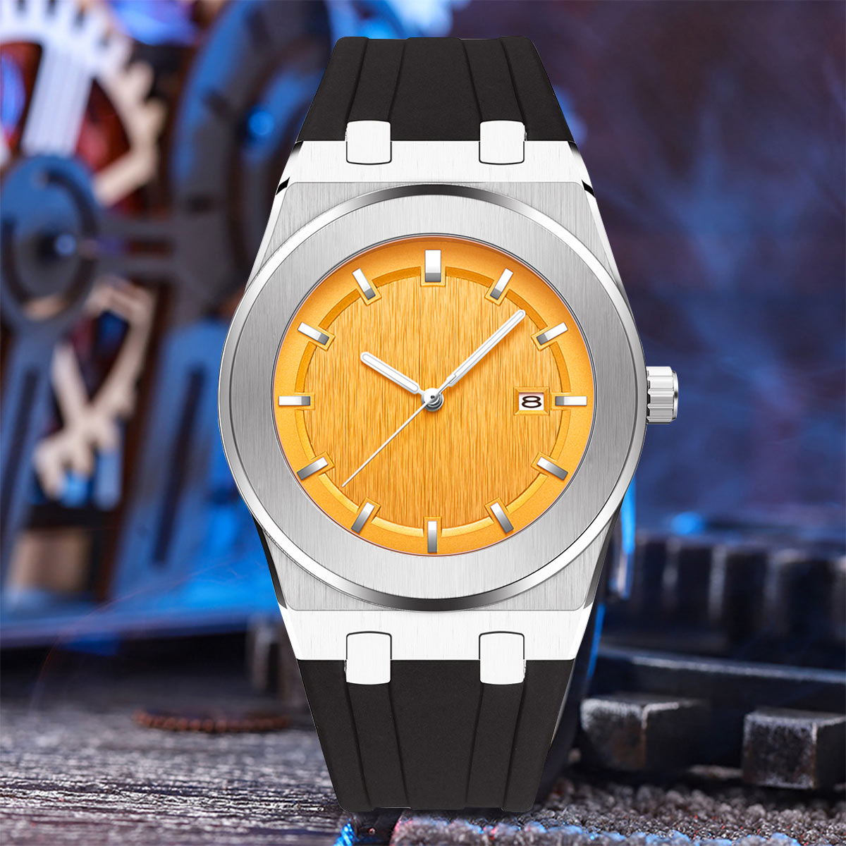 Mens Waterproof Quartz Sports Watch With Silicone Strap And Date Display a