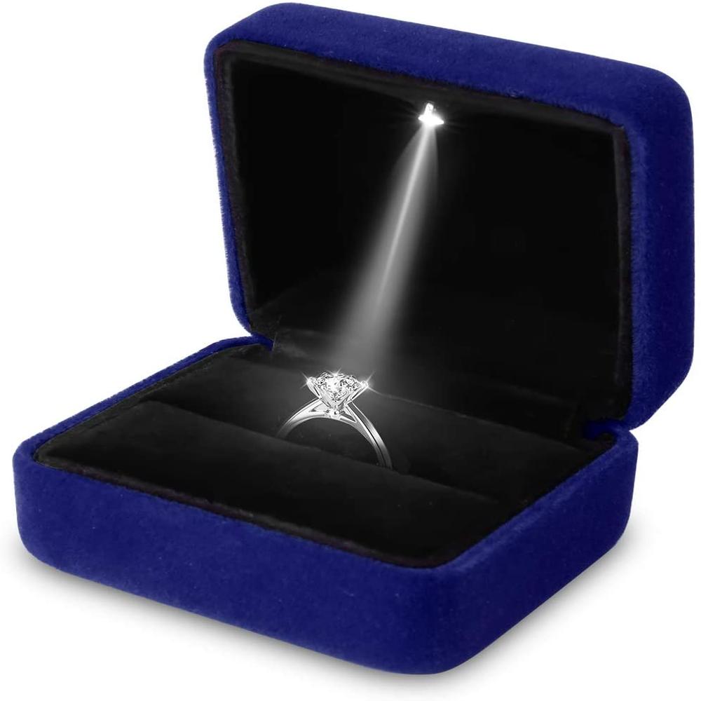 LED Engagement Ring Box With Light Luxury Velvet Proposal Jewelry Gift Case d blue