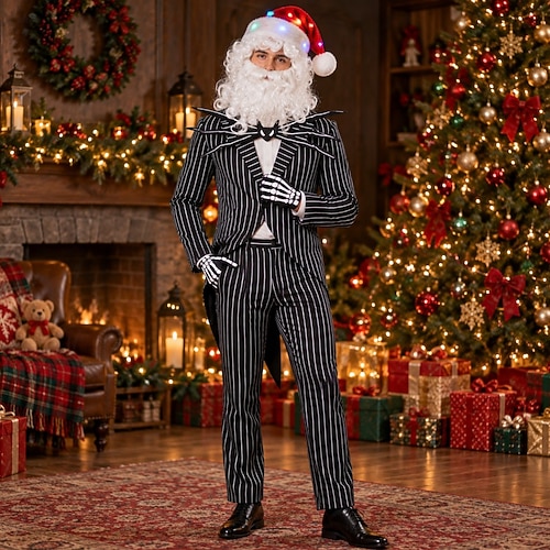 Set Noël Costume élégant Costumes Blazers Costumes pour Couples Sortie Jack Skellington Rayé Horreur pour Homme Adultes Adulte Noël Carnaval Mascarade Soirée Performance Événement / Fête Haut