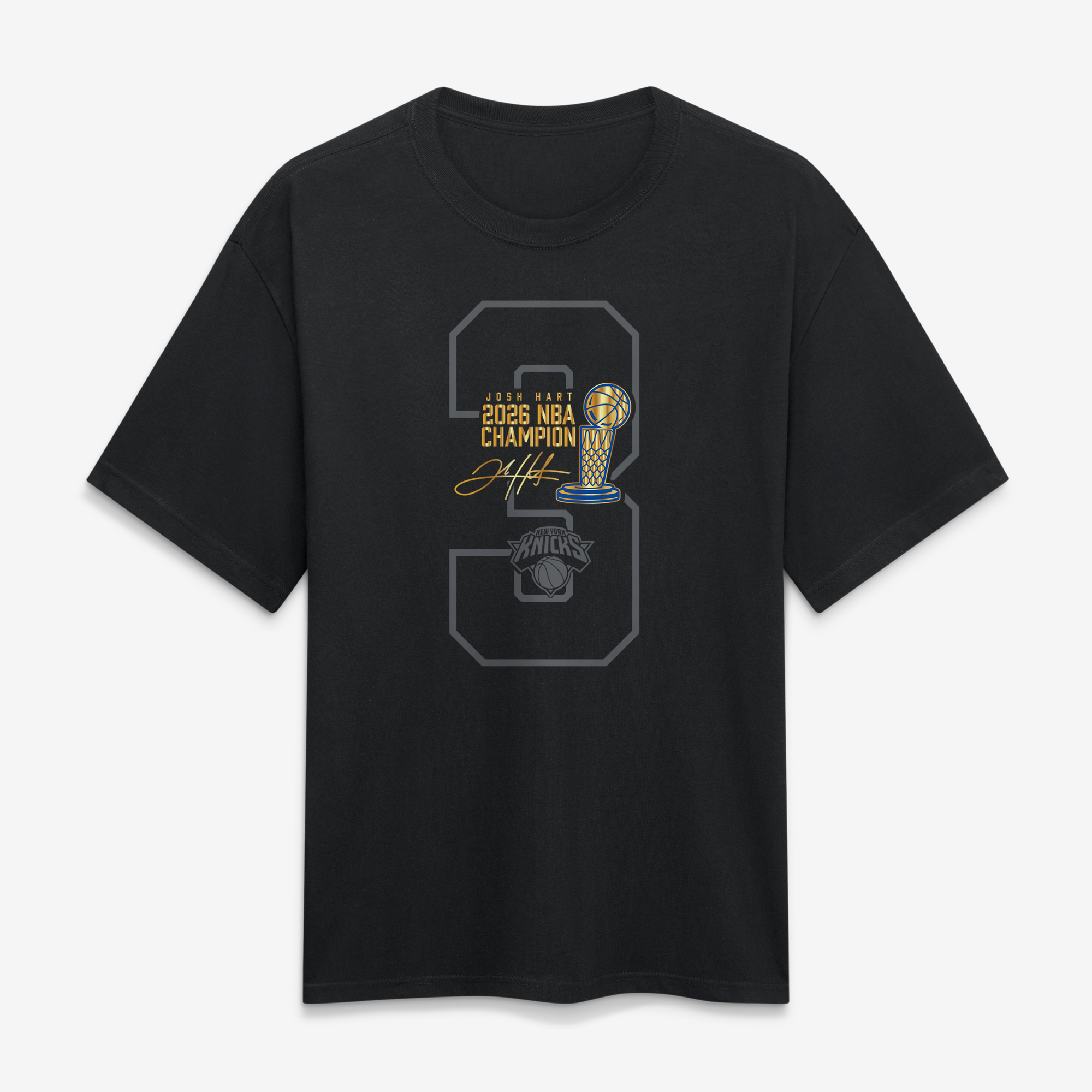 T-shirt épais Fanatics Josh Hart noir New York Knicks, collection trophée des champions NBA 2026 - Homme Taille: 2XL