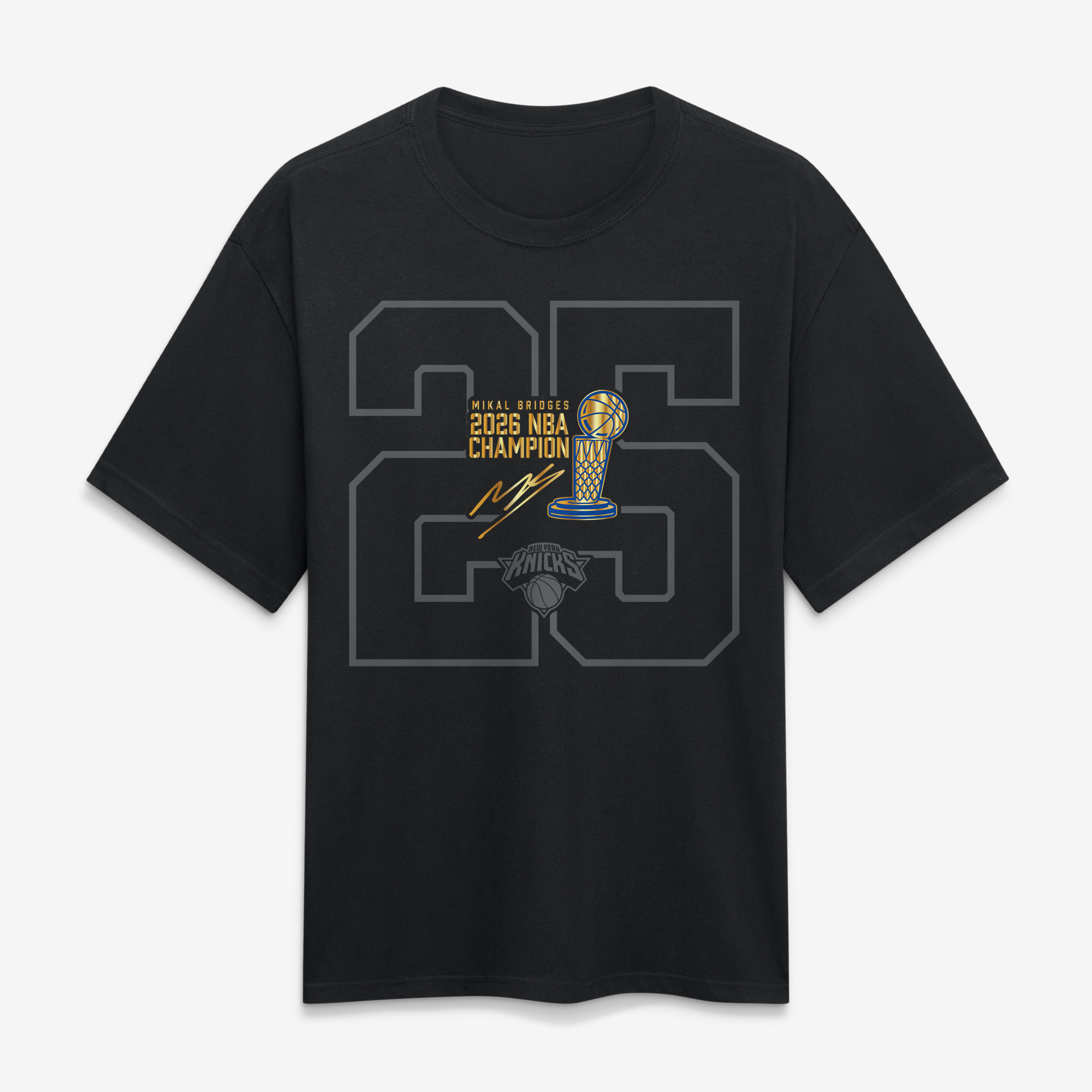 T-shirt épais Fanatics Mikal Bridges noir New York Knicks, collection trophée des champions NBA 2026 - Homme Taille: S