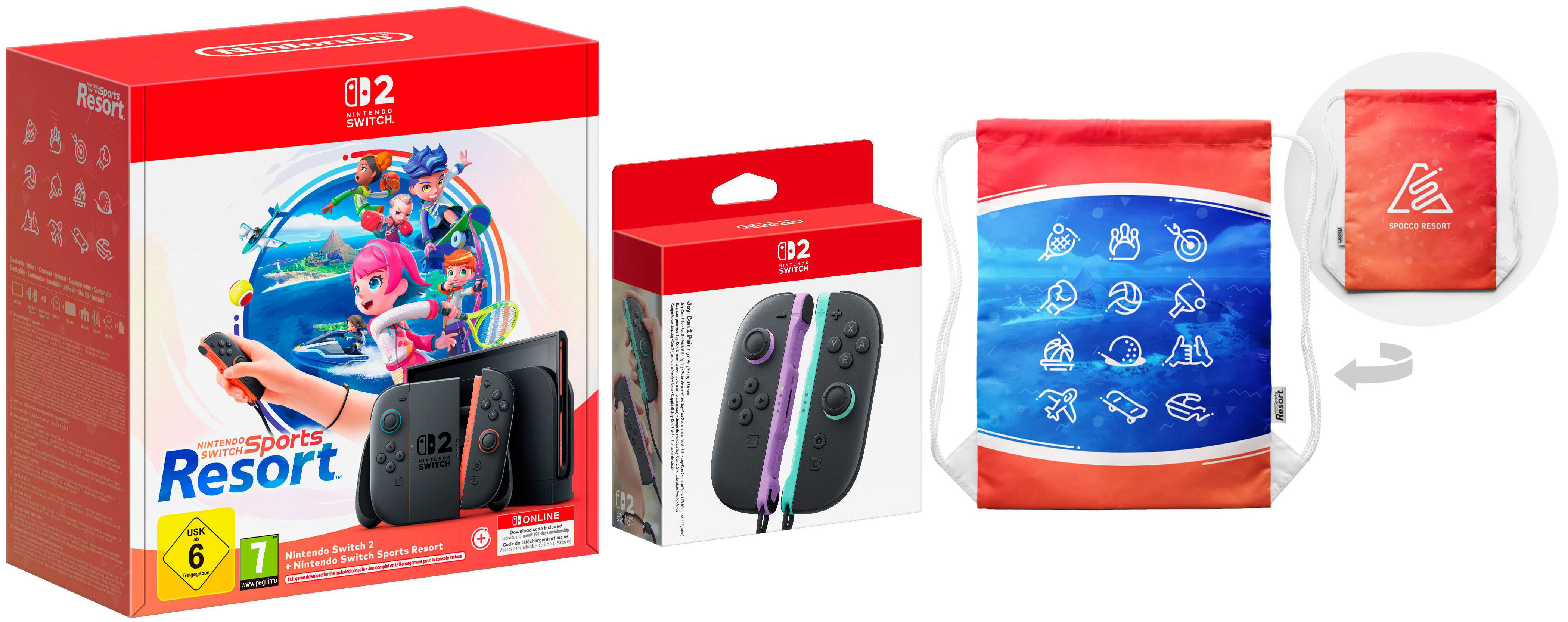 NINTENDO SWITCH 2 Konsolen-Set "Switch 2 + Sports Resort + Joy-Con 2er-Set", bunt (schwarz), B:27,2cm H:11,6cm T:1,39cm, Spielekonsolen, 3 Monate Nintendo Switch Online + Turnbeutel