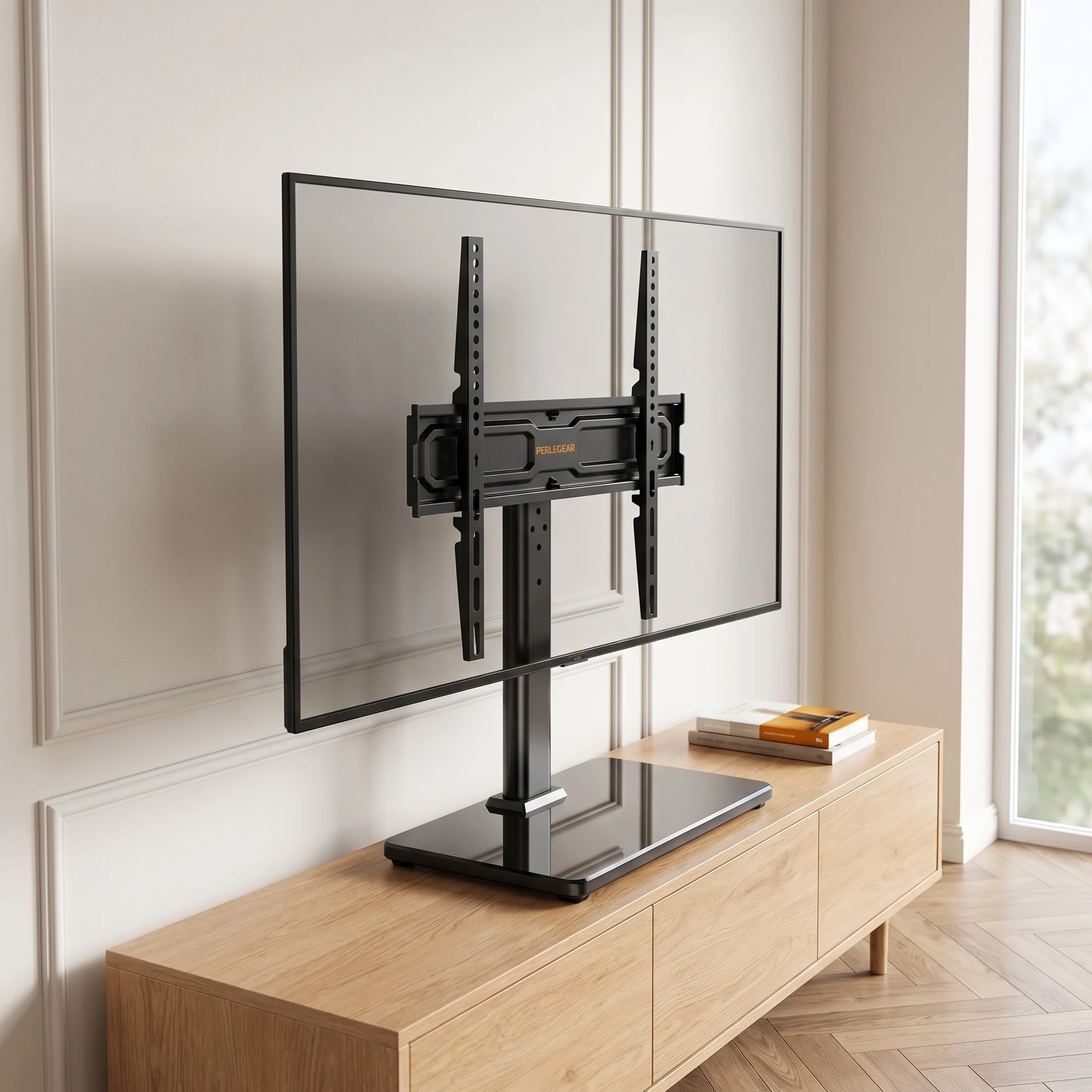 Universal TV Ständer für 24-60 Zoll Fernseher bis 45kg, Höhenverstellbarer TV Standfuß mit 50° Schwenkfunktion, Stabiler Fernsehständer für Flach & Curved Fernseher, Universell VESA bis 400x400mm