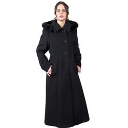 Womens Wool & Cashmere Faux Fur Trim Hooded Long Winter Coat (12, Black)