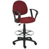 Boss Office Contoured Comfort Fabric Drafting Stool with Loop Arms in Burgundy