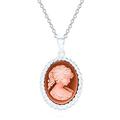 Bling Jewelry Classic Antique Vintage Style Terracotta Red White Carved Oval Framed Victorian Lady Portrait Cameo Pendant Necklace For Women .925 Sterling Silver