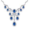 Vintage Style Bridal Prom Holiday Party Large Multi Teardrop Pear Shape Cubic Zirconia Simulated Blue Sapphire AAA CZ V Collar Statement BIB Necklace For Women Silver Plated