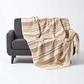 HOMESCAPES Large Natural Beige Throw “Morocco” Cotton Textured Stripe Throw 225 x 255 cm Bedspread Sofa Throw Handmade Suitable for 2 or 3 Seater Sofas or Double and King Size Beds Machine Washable
