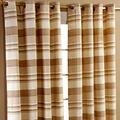 HOMESCAPES Beige Eyelet Curtain Pair 167cm (66") Wide x 228cm (90") Drop Morocco Stripe Design Ring Top Curtain Pair