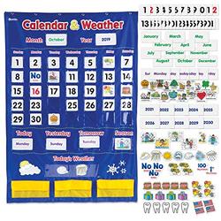Learning Resources Calendar & Weather Pocket Chart - 136 Pieces School Calendar for Classrooms, Calendar Kit for Classroom, Homeschool Calendar