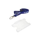 Staff Lanyard Neck Strap lanyards with Safety Breakaway, Metal Lobster Clip 15mm Wide and Clear ID Badge Card Pass Holder for NHS, Work Office, Security, Nurse, Teacher, Schools - Blue (Pack of 100)