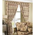 Paoletti Zurich Pencil Pleat Curtains (Pair), Champagne Cream, Floral Jacquard Design, Matching Tiebacks, Room Darkening, 100% Polyester, 168cm width x 183cm drop (66" x 72" inches)