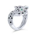 Bling Jewelry Green Eye Black White Cubic Zirconia CZ Fashion Leopard Panther Cat Statement Bypass Ring For Women Silver Plated Brass