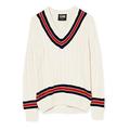 Gunn & Moore GM | Cricket Sweater Pullover | Classic Heavy Cable Knit | Long Sleeve | Cream with Navy Blue & Red Trimmed Collar | Medium Junior to fit chest 26-28"