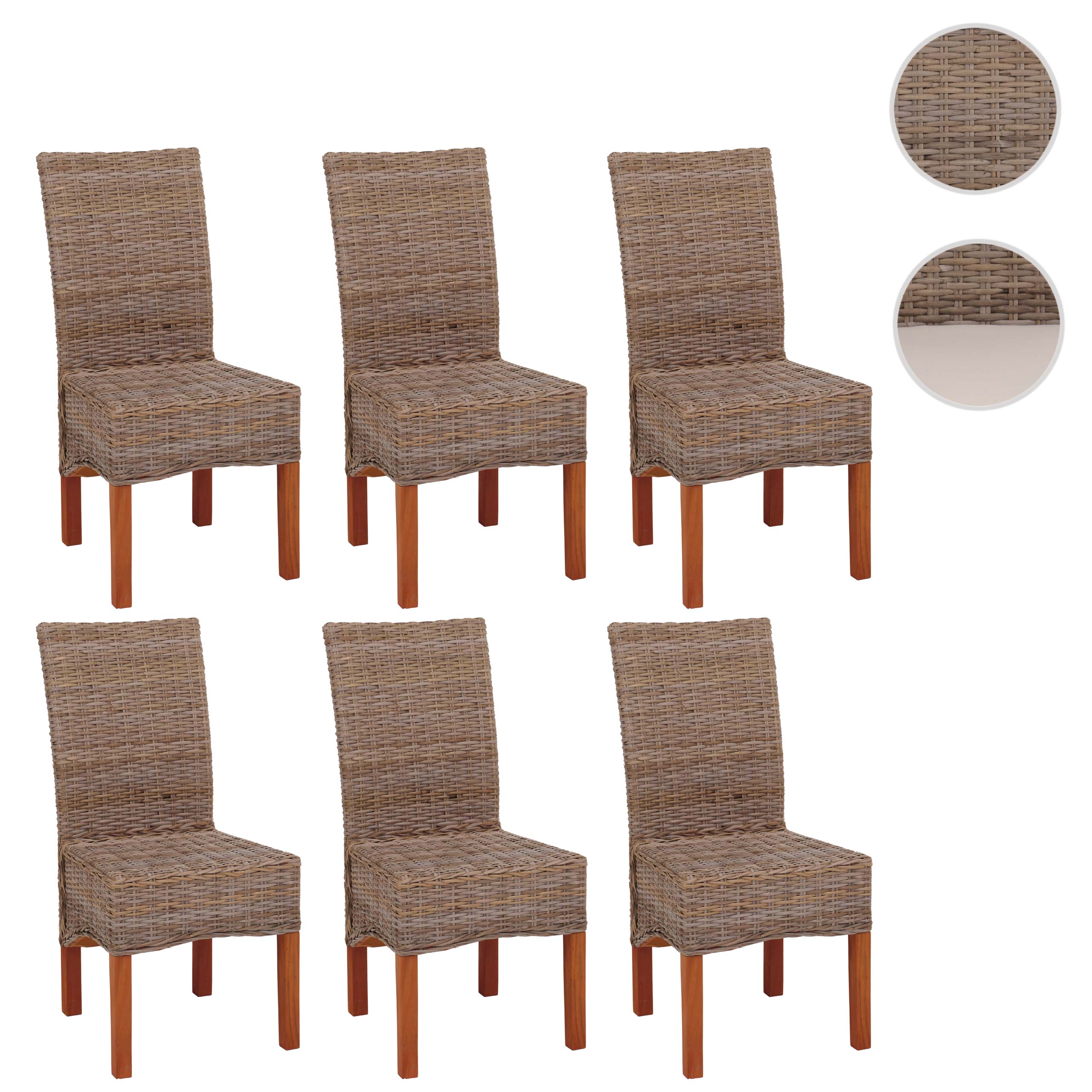 6er-Set Esszimmerstuhl Korbstuhl Stuhl M44, Kubu-Rattan ~ ohne Sitzkissen Image