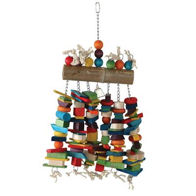 Caitec Bamboo Log Bird Toy with Bell, 16" W X 27" H