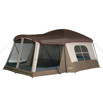 Wenzel Klondike 16 X 11-Feet Eight-Person Cabin Dome Tent - Light Grey/Taupe/Red