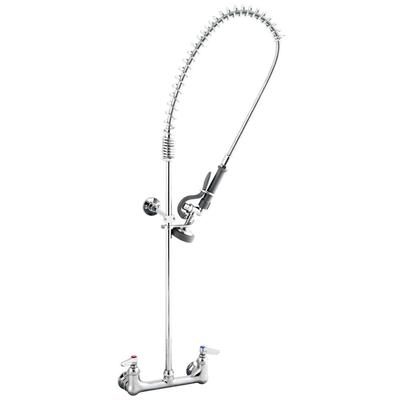T&S B-0133-B-02 EasyInstall Wall Mounted 34 1/2" High Pre-Rinse Faucet with Adjustable 8" Centers, 44" Hose, Installation Kit, and 6" Wall Bracket