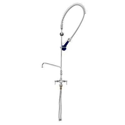 T&S B-0113-A10-B08C EasyInstall Deck Mounted 46 1/4" High Pre-Rinse Faucet with Flex Inlets, Ergonomic Low Flow Spray Valve, 44" Hose, 10" Add-On Faucet, and 6" Wall Bracket