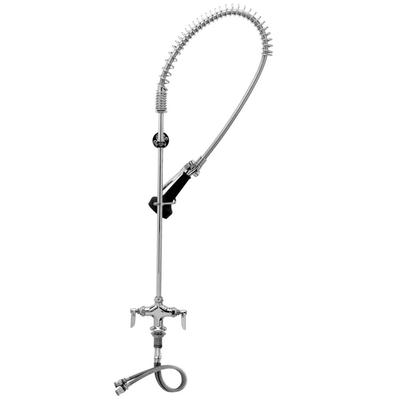 T&S B-0113-V-B08C EasyInstall Deck Mounted 48 1/2" High Pre-Rinse Faucet with Flex Inlets, Ergonomic Low Flow Spray Valve, 44" Hose, Vacuum Breaker, and 6" Wall Bracket