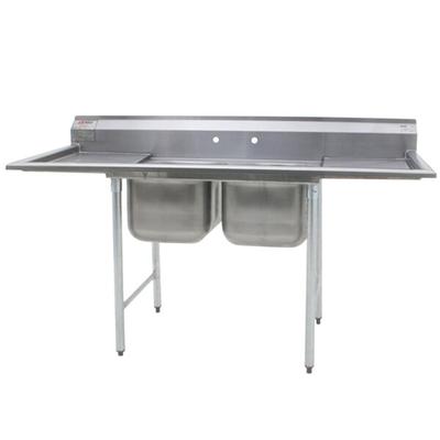 Eagle Group 414-24-2-18 88" x 31 3/4" Two Bowl Stainless Steel Commercial Compartment Sink with Two Drainboards