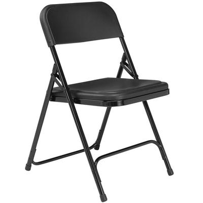 National Public Seating 810 Black Metal Folding Chair with Black Plastic Seat - 4/Pack