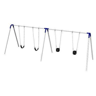 Ultra Play Double Bay Commercial Bipod Swing Set with 2 Tot Seats, 2 Strap Seats and Blue Yokes