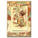 Buyenlarge Alice in Wonderland & Through The Looking Vintage Advertisement on Wrapped Canvas in Blue/Red/Yellow | 30 H x 20 W x 1.5 D in | Wayfair