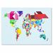 Trademark Fine Art 'Tangram Worldmap' by Michael Tompsett Framed Graphic Art on Wrapped Canvas in Blue/Red/Yellow | 14 H x 19 W x 2 D in | Wayfair