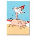 Buyenlarge Madame Eva Henri Golant & Pig Graphic Art on Wrapped Canvas in Blue/Red | 30 H x 20 W x 1.5 D in | Wayfair 34125-4C2030