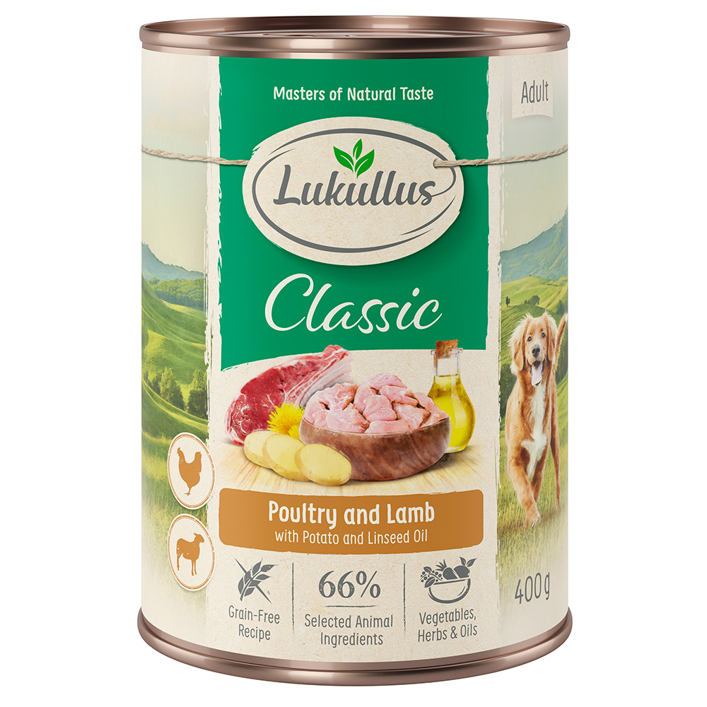 Lukullus 24 x 400 g Alimento umido per cani - Pollame & Agnello - senza cereali
