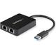 StarTech.com USB 3.0 auf Dual Gigabit Ethernet Adapter - USB 3.0 2x 10/100/1000Mbit/s Netzwerk Adapter NIC mit USB Port - USB zu 2x RJ45 - USB Passthrough Port - Schwarz (USB32000SPT)