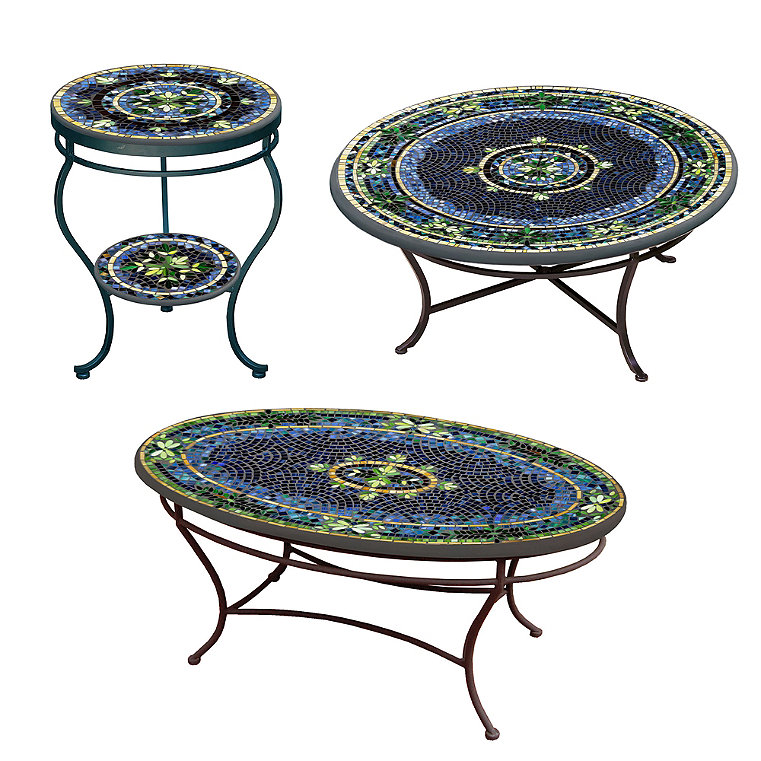 KNF Lake Como Mosaic Table Collection - Double-Tiered Side Table, Black, 24" dia. - Frontgate